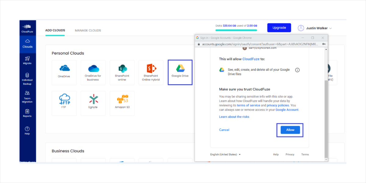 Migration Of Files Between Two Google Drive Accounts - CloudFuze