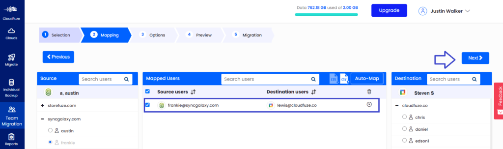 Select Users to Be Migrated