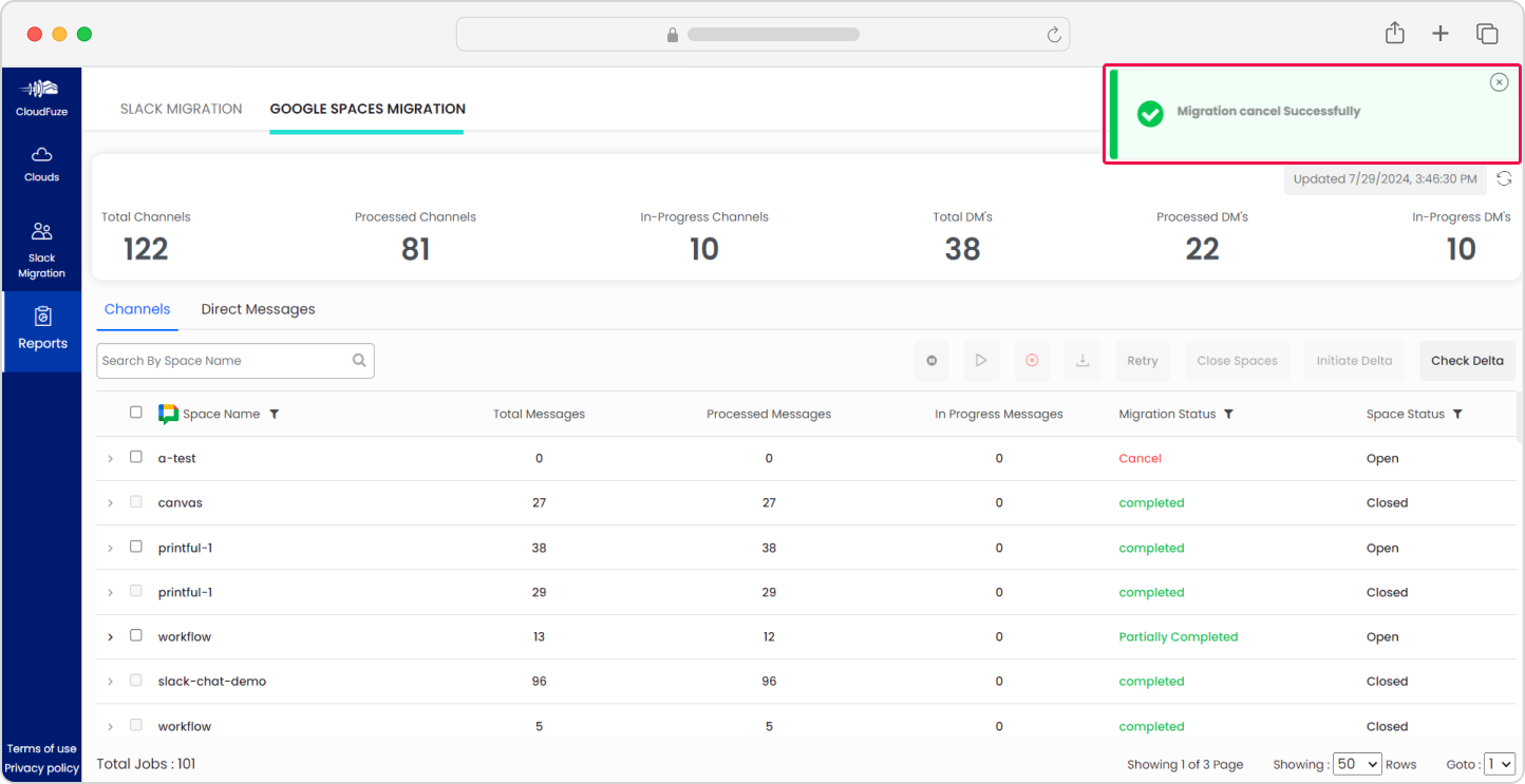 Cancel Channels Migration Success