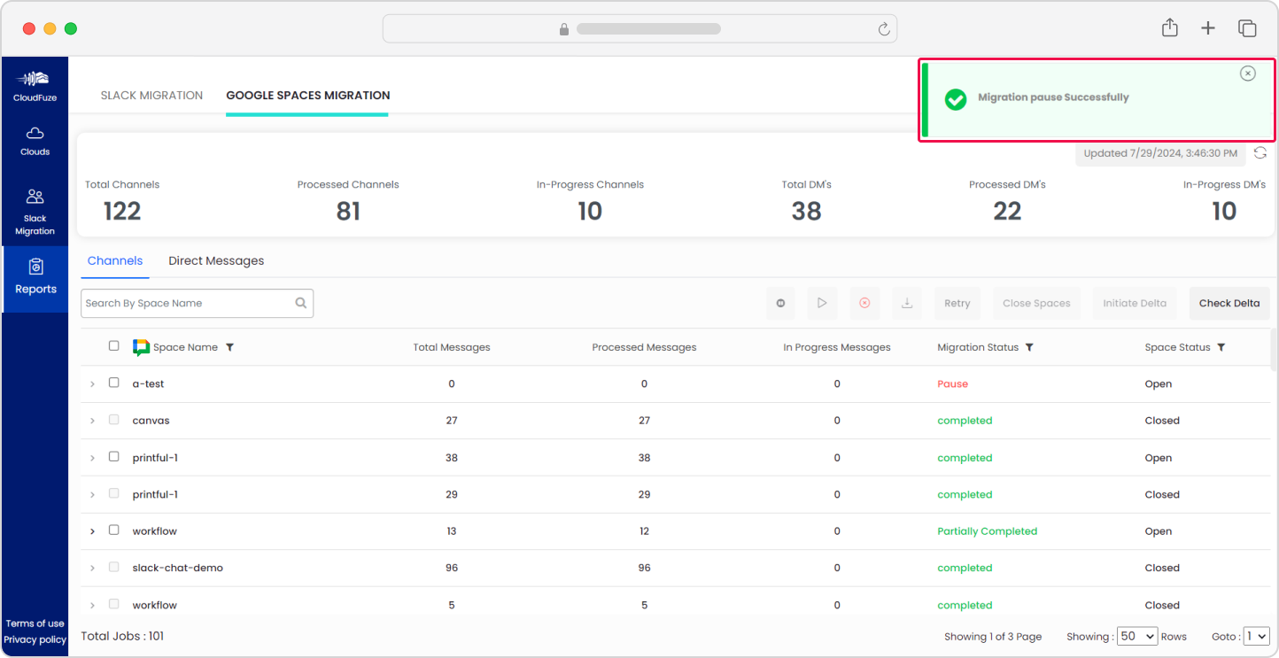 Pause Channels Migration Success