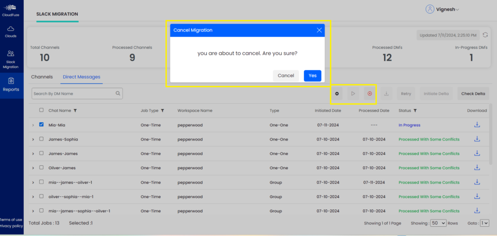 cancelling Slack DMs migration