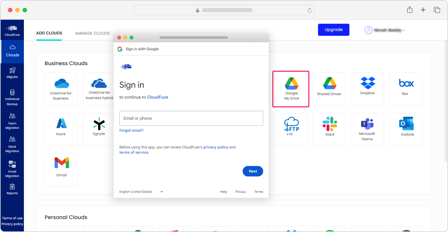 Adding Google Drive Cloud