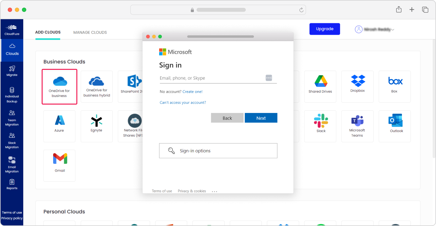 Adding OneDrive Cloud