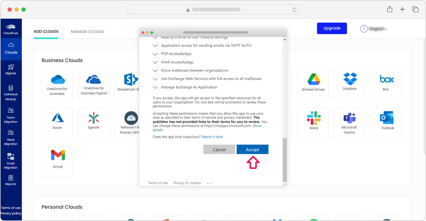 Authenticating the Outlook cloud