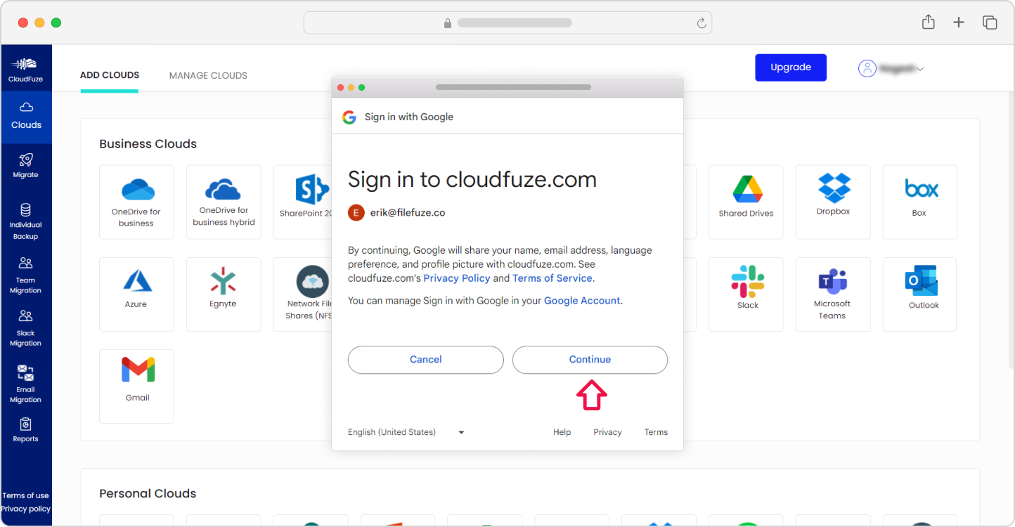 Authorizing the Gmail cloud