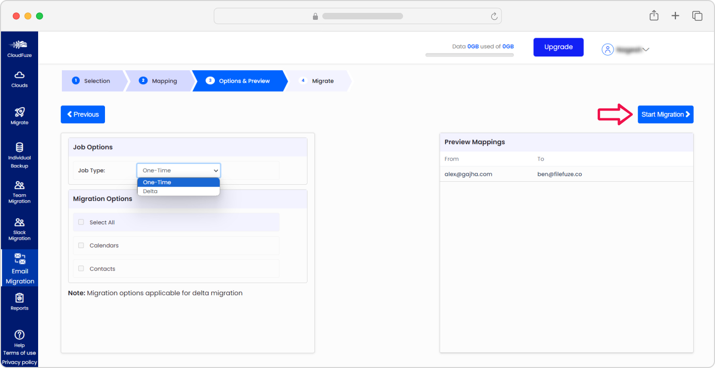 Outlook to Gmail migration initiation