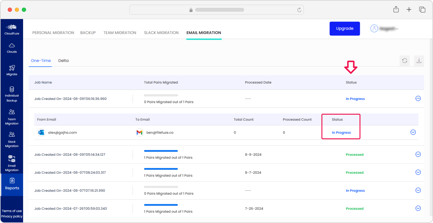 Outlook to Gmail migration reports