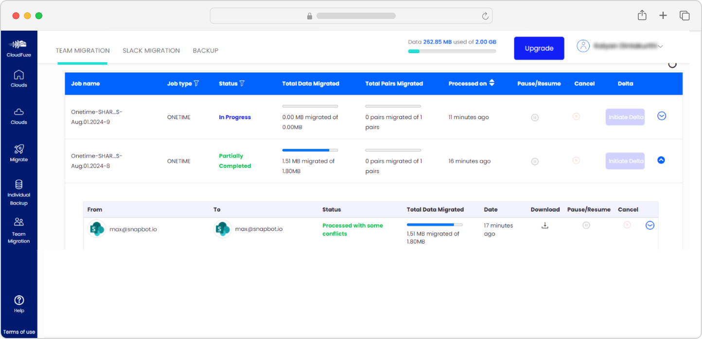 SharePoint to SharePoint migration completion status