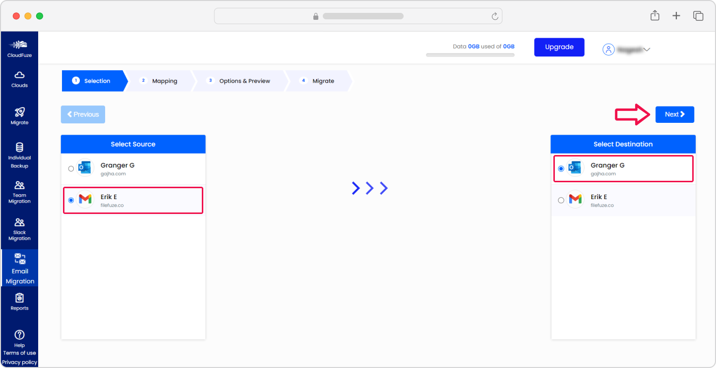 Source and Destination cloud configuration