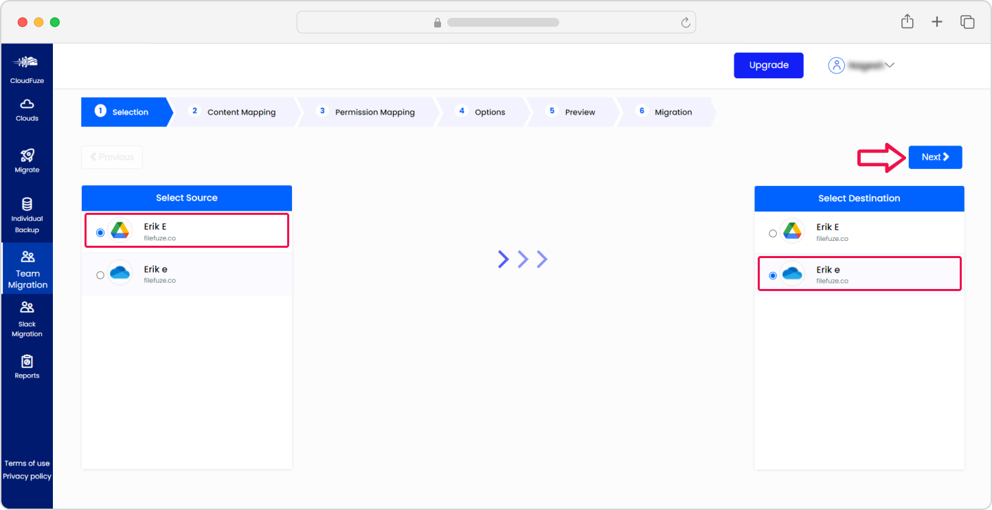 Source and Destination cloud configuration