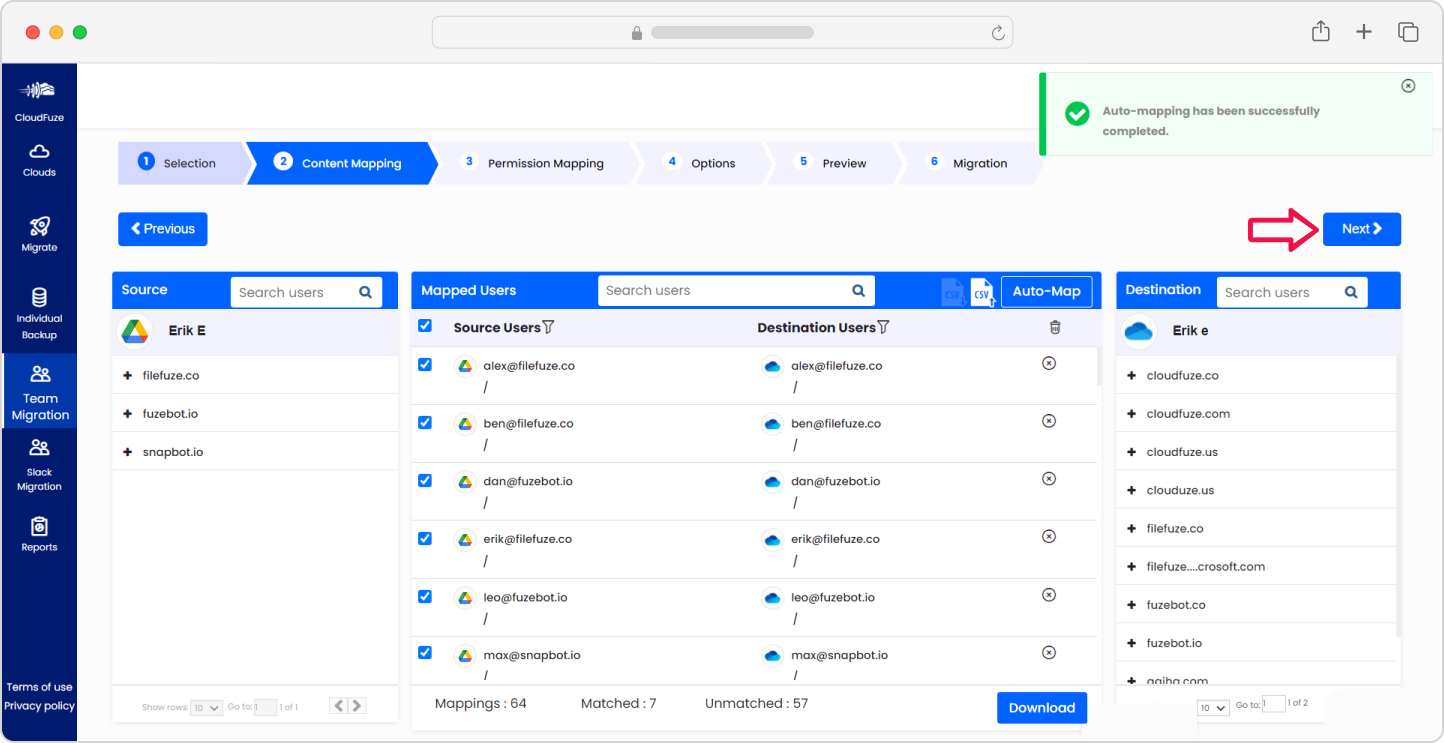 User mapping from Google Drive to OneDrive