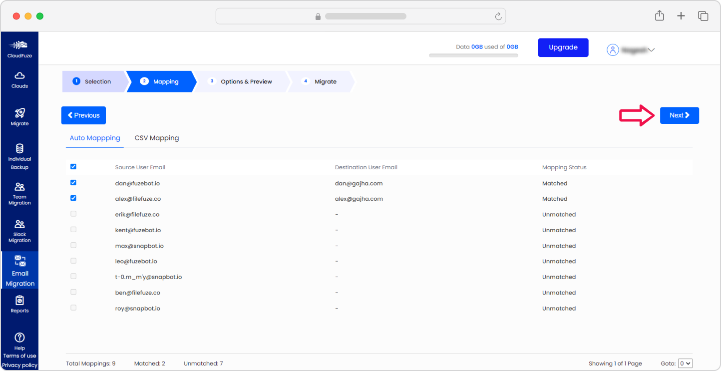 User mapping from Gmail to Outlook