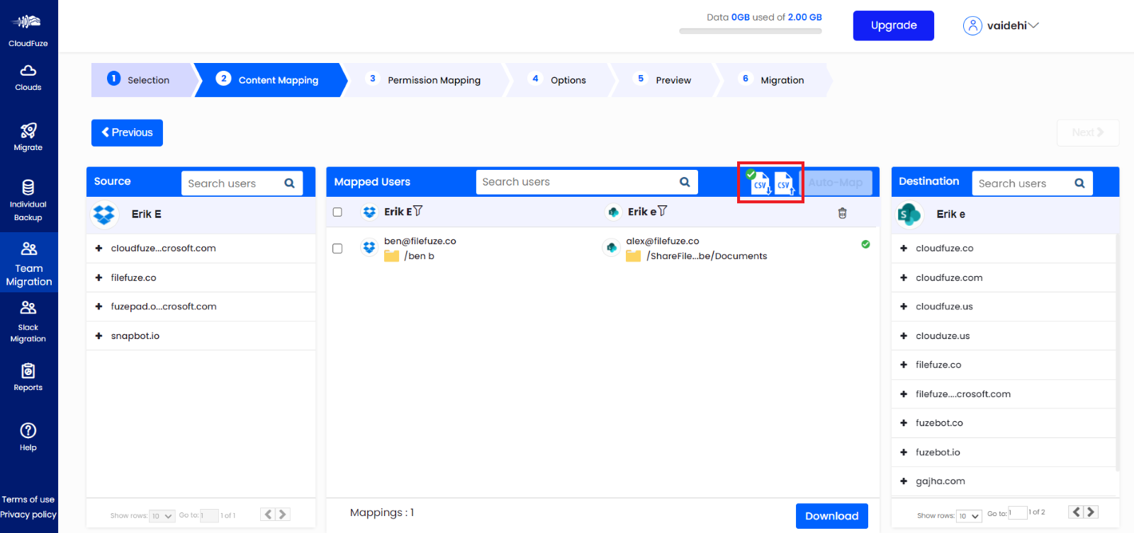 CSV mapping validation 