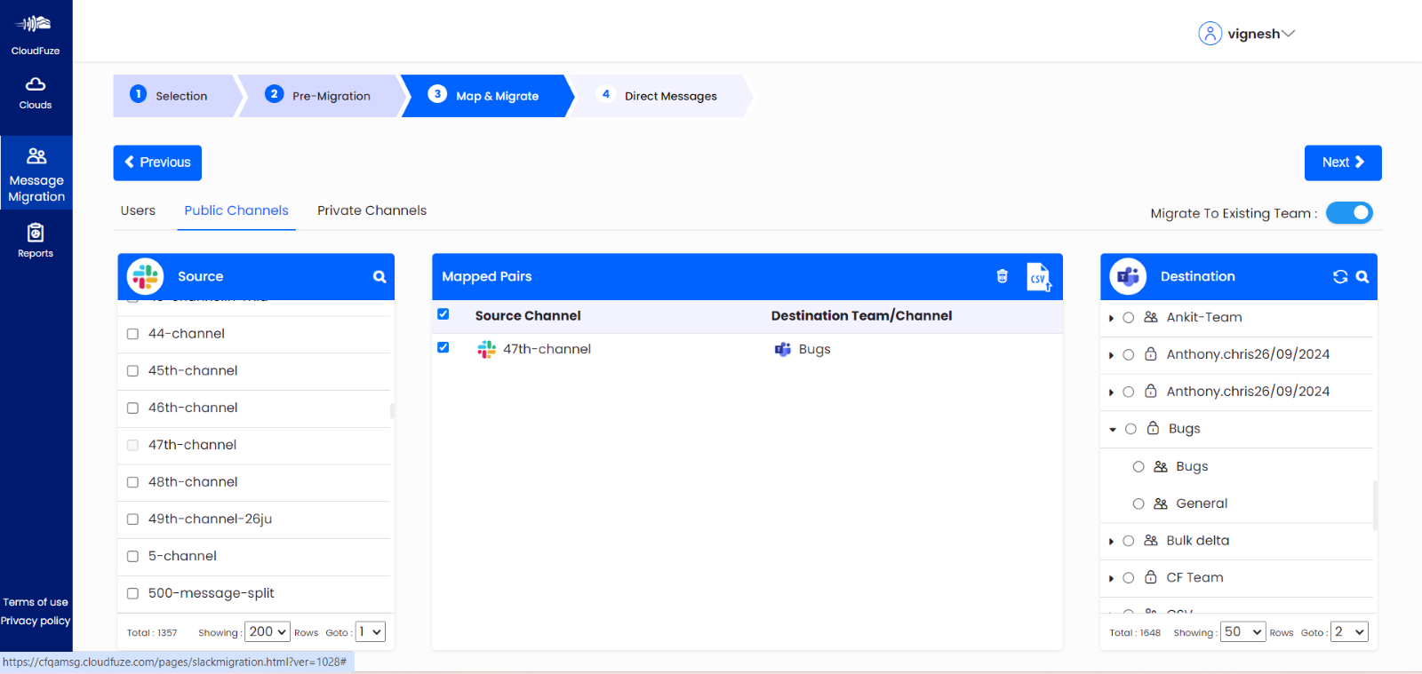 Public Slack channel migration to existing teams