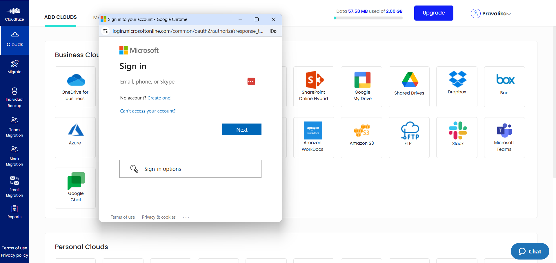 Adding the OneDrive cloud to CloudFuze