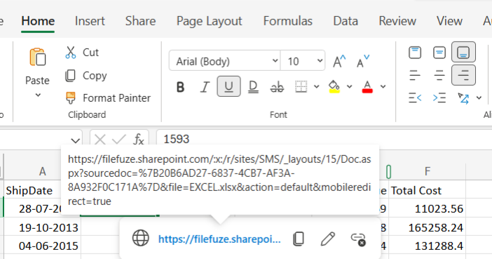 Excel with corrected hyperlinks in SharePoint Online