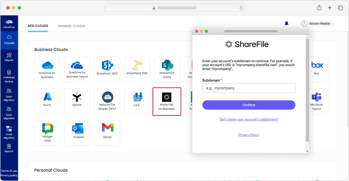 ShareFile cloud adding