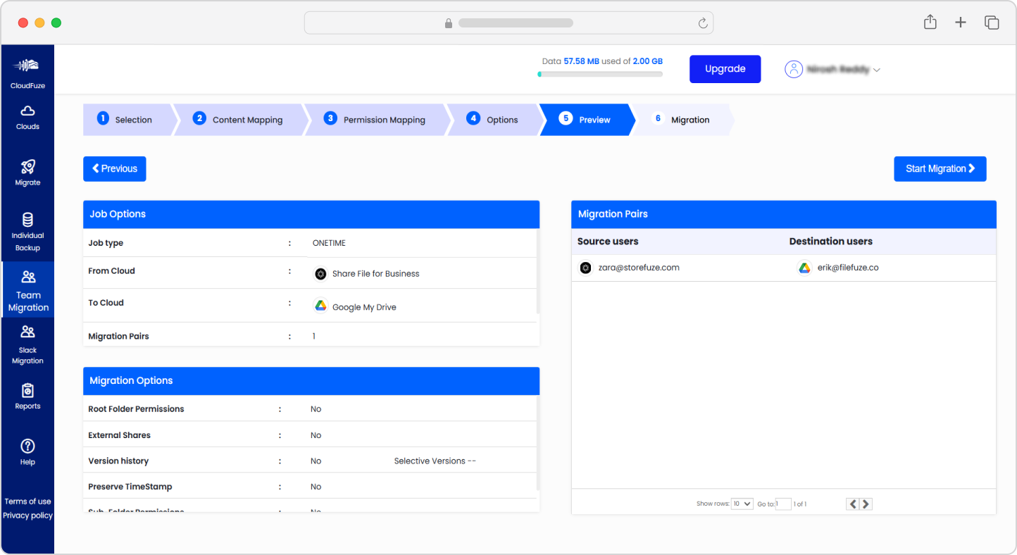 Migration preview