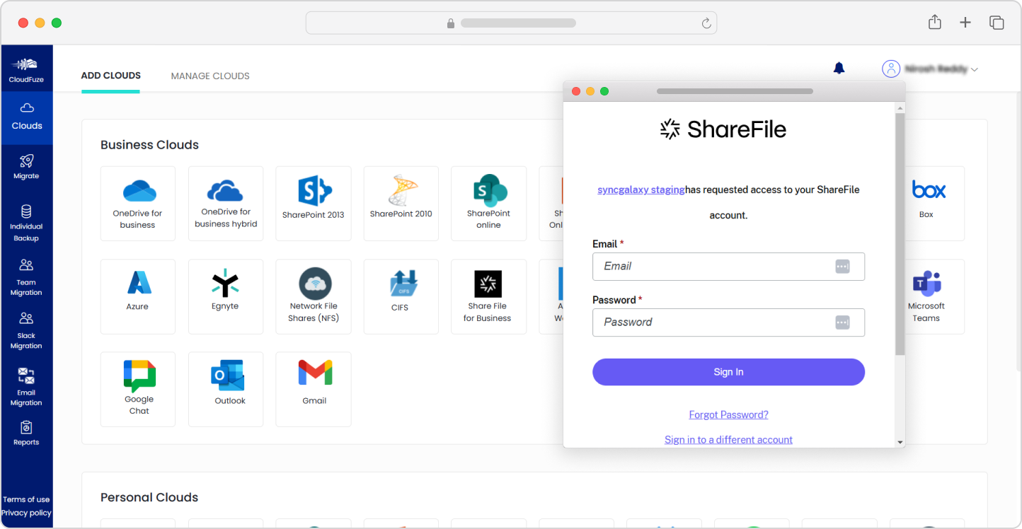 ShareFile cloud adding