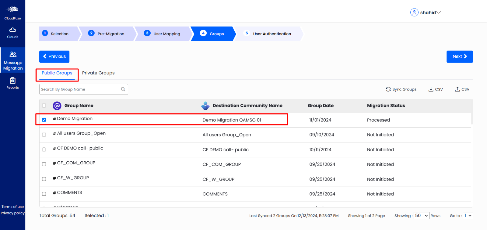 Selecting Meta Workplace public groups to migrate 