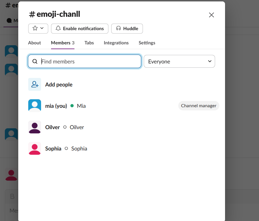 Slack users with permissions