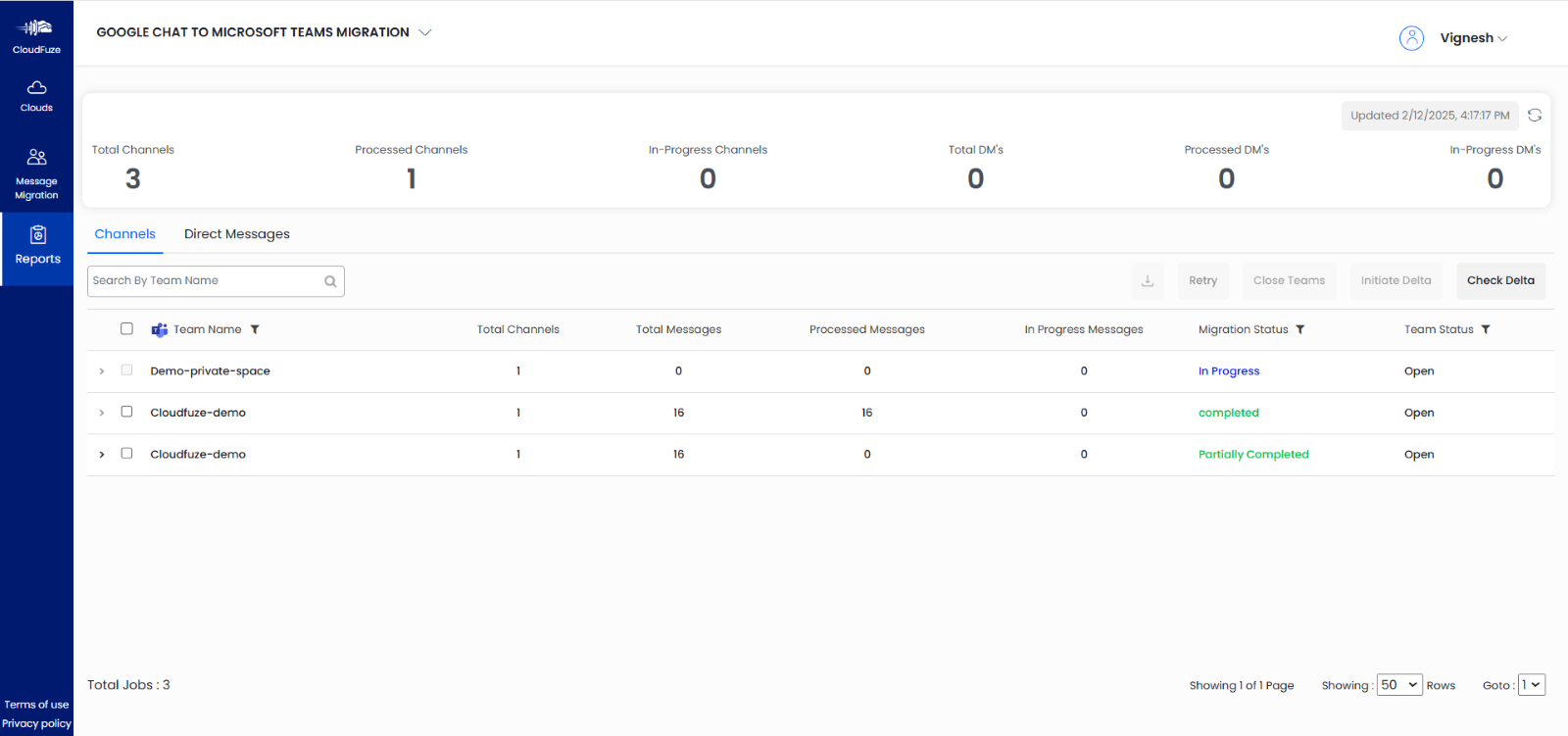 Private Google Chat Spaces to Teams migration report